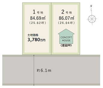 駅まで徒歩4分の立地に、自由設計対応の全2区画が誕生しました。南側前面道路に面しており、明るい住まいを実現可能です。 