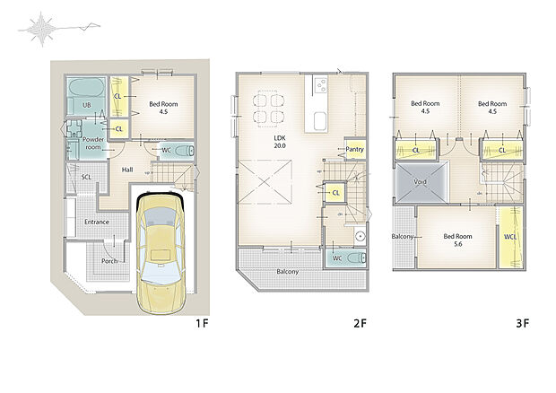 (建物面積 115.05m2、4LDK、建物標準価格 2035万円(税込み)が別途かかります)
4LDKのゆとりある間取りに、20.0畳の吹き抜けLDKが印象的な住まい。
全室に収納を設けており、お子様のおもちゃからお洋服までたっぷり収納できるので、お気に入りの住まいを、すっきり美しく保てます。