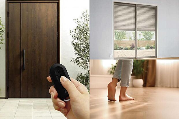 【その他設備】乾燥しにくいのもメリットの床全体が均一に暖められる床暖房。玄関ドアや電動シャッターなどは毎日をさりげなく快適にします。