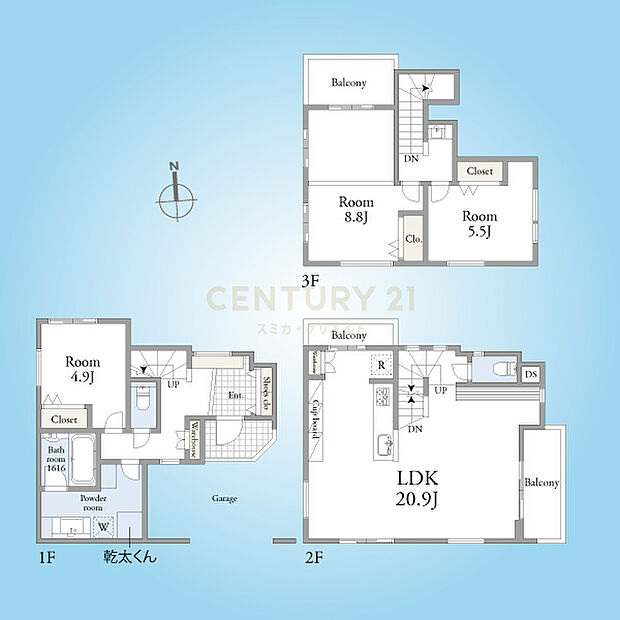 【3LDK】角地形状につき採光良好！約20.9帖の広々としたLDK、リビングスペースの一角にあるカウンターデスクは学習スペースやテレワークスペースなどに活躍します。