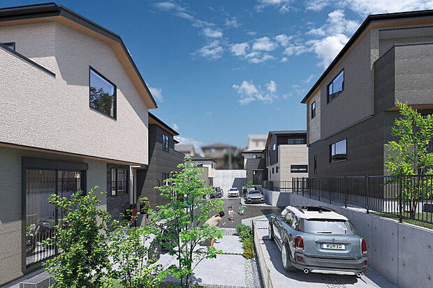 【美しいレイヤードな街並風景】
外壁には質感の異なる素材を組み合わせ、印象的な表情を演出。箱を組み合わせたかのような凹凸のある外観が集い、幾重にも重なった陰影の層のような街並風景を描き出します。