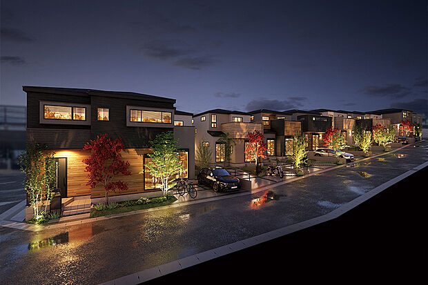 【【灯かりのいえなみ協定(R)】】夜になると自動点灯する灯かりが街並みを美しく演出。LED利用でエコにも配慮。夜道を明るく照らすことで地域の防犯にも貢献し安心を高めます。2020年グッドデザイン賞受賞。