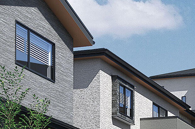 【【表情を彩る窓デザイン】】縦横のラインを意識した窓のデザインが、建物に美しいリズムを創出。光と影のコントラストが邸宅らしい奥行きある表情をつくります。