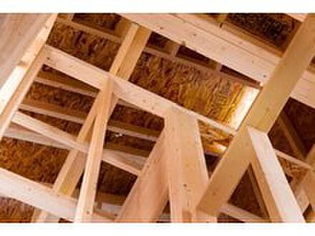 【長年に渡って磨き上げた 独自の2×4工法】2×4 工法の特徴は、柱や梁といった「線( 骨組み)」を支えとせず、「面( 壁)」で構成するという特徴があります。強度が高く、耐震性・耐風性・気密性に優れています。
これらの効果を最大限に引き出すために、組み立て時の「高度な精密さ」を独自のパネル工法により実現しています。