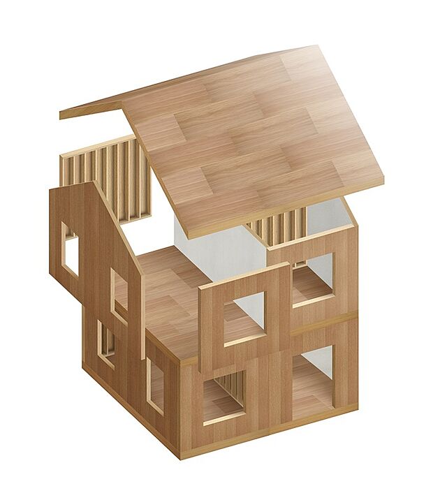 【木造枠組壁工法（2×4工法)】主に2インチ×4インチの木材を使用し床・壁・天井の6 面体の壁で建物を支える工法。日本ツーバイフォー建築協会の調査によると、ツーバイフォー住宅のうち東日本大震災では98％、阪神淡路大震災でも96％が補修をしなくても継続して居住可能な状態である耐震性が実証されました。（社団法人日本ツーバイフォー建築協会HP より抜粋）