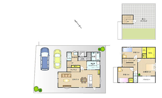【BV2加古川町備後7号地】お子さんのソト遊びドッグランなど多目的に活用できる屋上つき！家族が集いやすいおこもり空間ヌック付きの約１８帖ＬＤＫ！ウォークインクローゼットなど適量適所に設けた収納も便利！