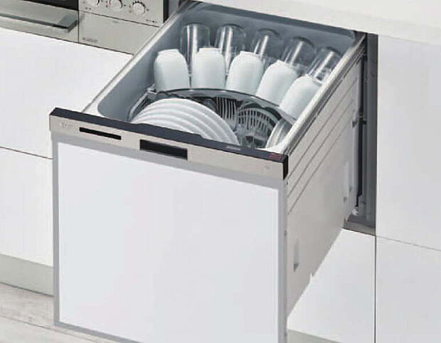【食器洗い機】水圧で伸びる2段式ノズルで、上部からもシャワーを拡散。庫内の食器すみずみまでしっかり洗い落とします。