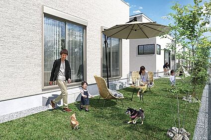 【3期販売街区】ゆとりの敷地面積が叶える、緑が連なる庭のある