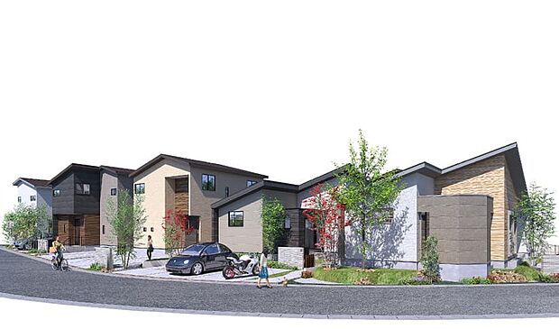 【全10邸の街区】平屋の心地よさに空を独り占めできるテラスのある家、自然のサイクルを日常に取り入れる「食べられる庭」のある家、リビングからつながるテラスと大容量ストレージを計画した家など、4つのコンセプトで広がる街。