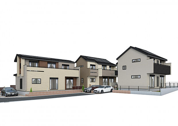 【完成予想図（外観）】　穏やかな暮らしが叶う東村山市秋津町エリア。様々なニーズに合わせた多彩な間取りプランをご用意しています。制震ダンパー搭載など、耐震性・省エネ性にもこだわった住まいです。