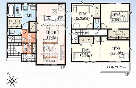 7号棟 2階洋室はライフスタイルに合わせて間仕切り可能。広々洗面所にはWIC搭載。 