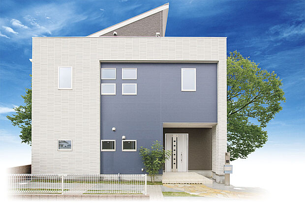 ■アーバンモダンスタイルの外観ホワイトとネイビーブルーーのカラーは飽きのこないデザインとなっております。（当社施工例）