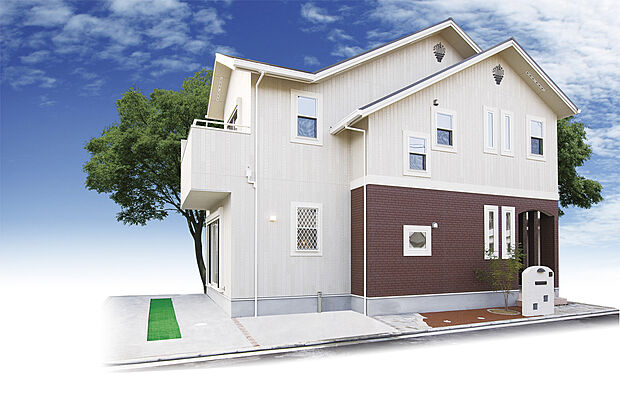 【建物参考プラン例(外観写真)】白を貴重に、お城にような雰囲気ですね。空きのこないシンプルなデザイン。