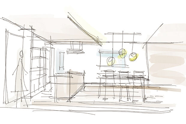 【ゆとりのダイニングと家事動線】
食事や団らんの時間をゆったりと過ごせるダイニングと水まわりを集中させることで快適な家事動線を実現します。※イラストはイメージです。※号棟により採用状況が異なります。