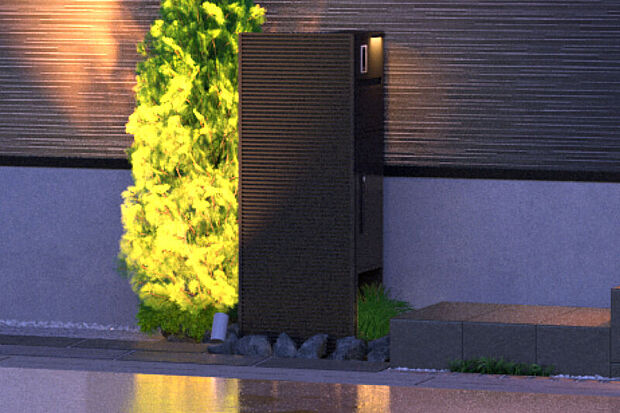 【【宅配ボックス付き機能門柱】】宅配ボックス、ポスト、TVホンが一体となった機能的な門柱。外出時や対面で荷物を受け取る際の心配を解消します。