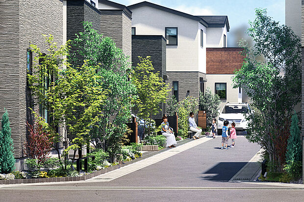 【【街の快適性も高める奥行きのあるフォルム】】外壁ラインの凹凸はデザイン面のみならず、建物間や分譲地内道路に程よいスペースを創出。風や光を引き込みます。