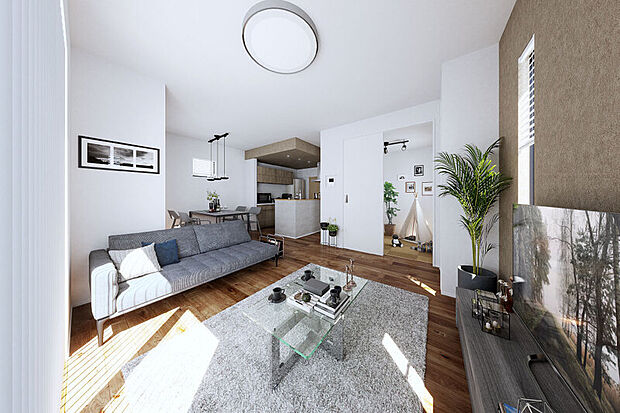 【【伸びやかで明るい団らん空間】】木目がアクセントとなり、やさしいぬくもりを醸し出すリビング。ライフスタイルに合わせて自由な使い方ができるリビングプラスαの空間を邸別設計しました。