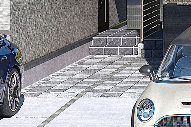 【【透水性インターロッキング】】優れた透水機能で雨水を地中へと通すので、水たまりができにくく歩行者の安全と快適な歩行を確保。雨水が下水道や河川へと流入する量も軽減し、氾濫の危険も抑えられます。※画像はイメージです。