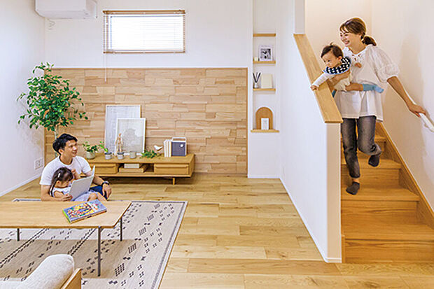 【【リビングイン階段】】外出や帰宅時に必ずリビングを通る動線を計画しました。顔を合わせる機会が増え、家族のコミュニケーションが充実します。※画像はイメージです。※号棟により採用状況が異なります。