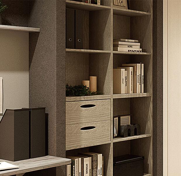 小物やインテリア、好きな本を収納できます。
※掲載のパースは図面をもとに描き起こしたもので、実際とは多少異なります。