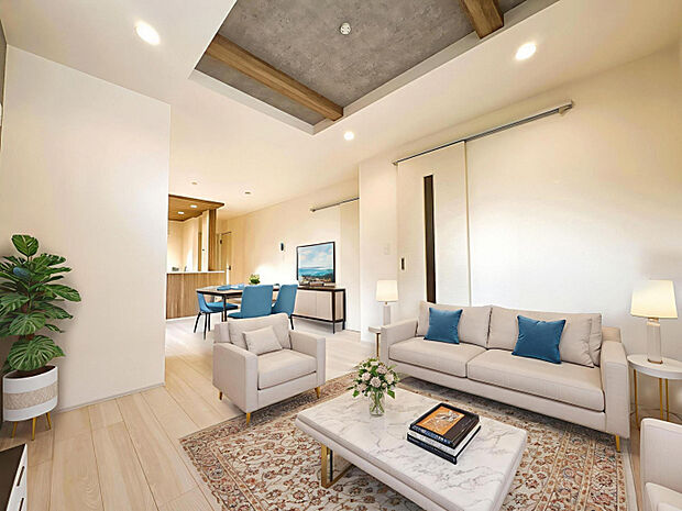 LDK　18.5帖のゆったりLDK！折り上げ天井、ニッチなど設備も充実した快適なリビング空間！※家具等をCGで加工しています。※家具付き販売ではありません