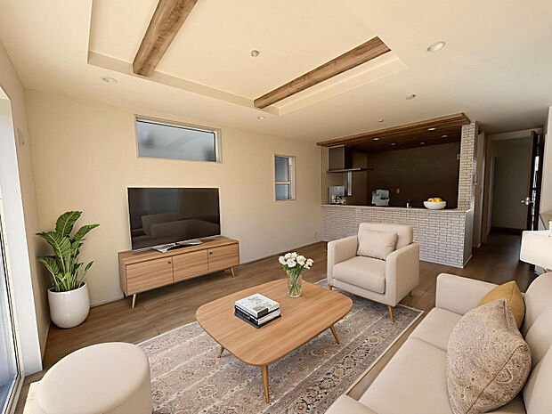 【1号棟LDK】CG加工でお部屋をイメージ。家具付の販売は行っておりません。　