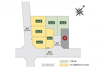 全体区画図 全区画30坪以上の敷地設定。まちなみガイドラインで整った景観を維持できます。 