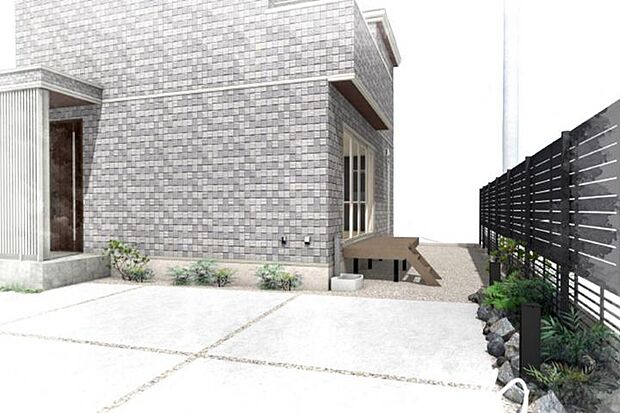 【No.2_外観パース3 】採光と動線を考慮したサイドスペース。ウッドデッキとお庭が暮らしにゆとりをプラス。※画像はすべてCGです。