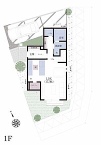 No.6_間取り図1F　パントリー収納でつい物が増えがちなキッチンもすっきりと整えられます。 
