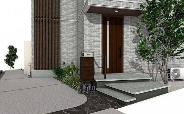【3LDK】No.6_外観パース2 美しく整えたこだわりの玄関アプローチ。※画像はすべてCGです。