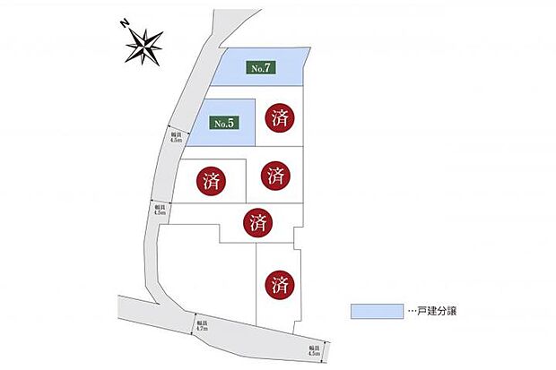【未定】全体区画図　130平米以上の全7区画で、高台を利用した眺望も魅力。まちなみガイドラインで整った景観を維持できます。