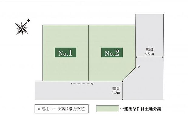 全体区画図　角地を含む敷地約34坪の整形地［全2区画］。