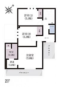 No.24_間取り図2F　主寝室にはWICと書斎を設置。仕事も趣味も自分らしく楽しめるプライベート空間です。 