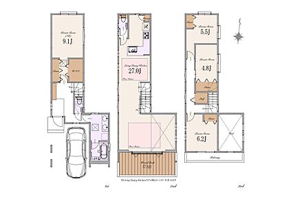 建物面積：149.68m2（車庫・駐輪場17.37m2、ポーチ部分3.82m2含む） 