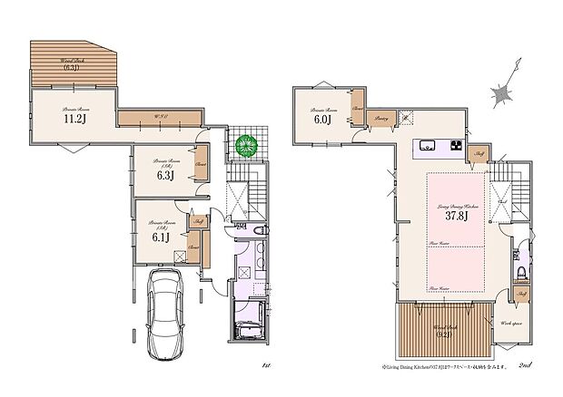 【建物参考プラン】土地価格12,990万円、建物参考プラン価格6,000万円(税込)、総額18,990万円(税込)、土地面積約159m2、建物面積約176m2(車庫面積約15m2・ポーチ部分約2ｍ2含む)