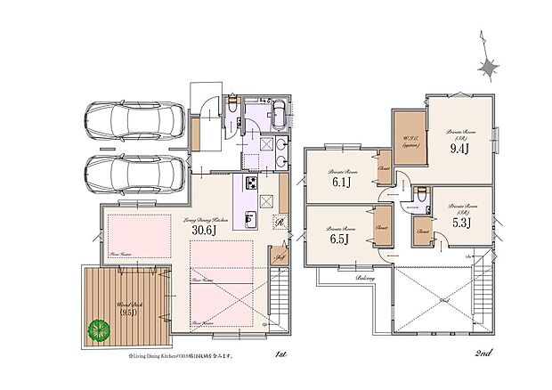 【2LDK+2S】建物面積:148.06m2(車庫面積11.44m2含む)
土地面積:138.36m2(建築確認申請上の控除面積0.31m2含む)