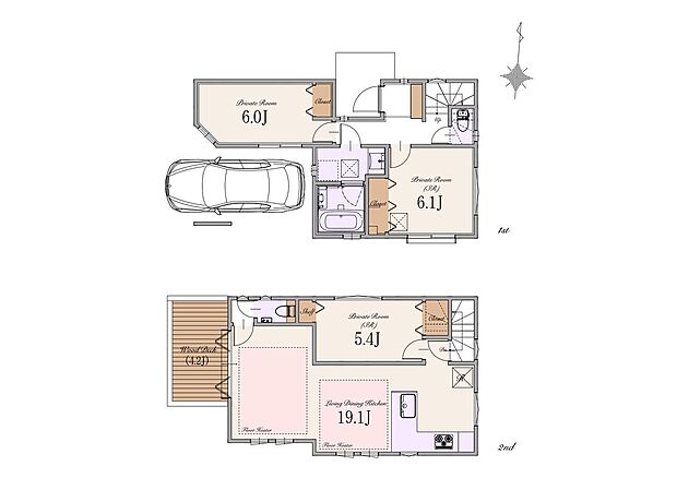 【1LDK＋2S】建物面積:96.96m2（車庫・駐輪場面積13.42m2・外部面積2.22m2含む）
