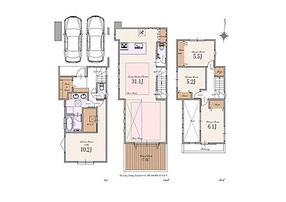 建物面積：164.49m2（車庫面積19.26m2・敷地内通路部分6.81m2・デットスペース部分1.45m2含む） 
