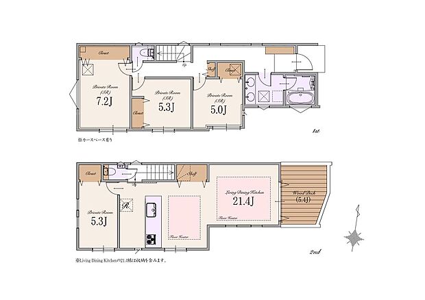 【C区画　建物参考プラン】土地価格：7,390万円　建物参考プラン価格：2,600万円(税込)　総額：9,990万円(税込)　土地面積：約105m2　建物面積：約105m2