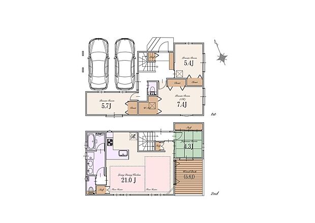 【3LDK+S】建物面積:126.77m2含む(車庫面積18.40m2含む)