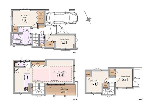 【 1LDK+3S】建物面積:119.11m2(車庫面積10.38m2、外部1.92m2含む)