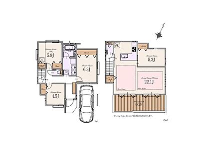 建物面積：110.89m2(車庫面積10.40m2含む) 