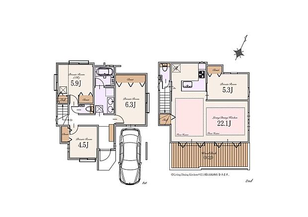 【3LDK+1S】建物面積:110.89m2(車庫面積10.40m2含む)