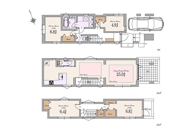【A区画】土地価格 10,590万円 建物参考プラン価格 4,400万円(税込) 総額 14,990万円(税込) 土地面積 約81m2 建物面積 約135m2(車庫面積 約11m2・ポーチ部分 約7m2含む)