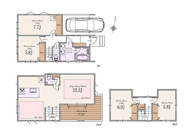 【 1LDK+3S】建物面積：135.42m2（自動車車庫10.55m2、BAL面積6.10m2含む）