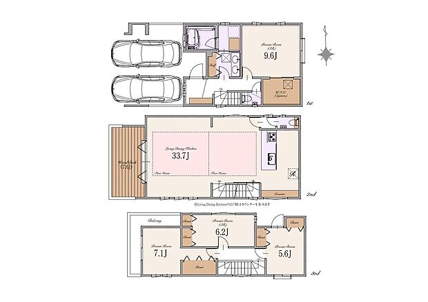 【2LDK+2S】建物面積：178.04m2(車庫面積22.48m2・外部面積8.01m2含む)