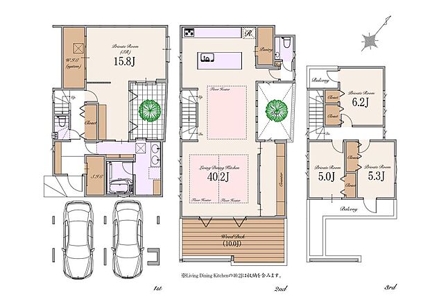 【3LDK+1S】建物面積:198.96m2(車庫面積22.82m2・屋外面積6.45m2含む)