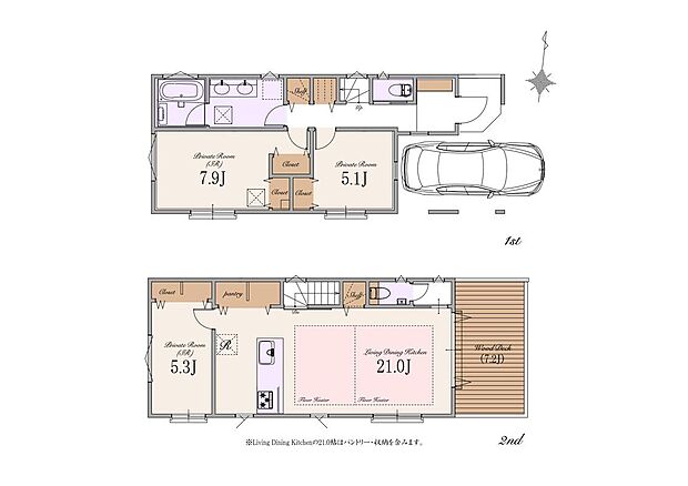 【D区画】土地価格10,590万円 建物参考プラン価格3,200万円(税込) 総額13,790万円(税込) 土地面積約80m2 建物面積約106m2(車庫面積約13m2・ポーチ部分約2m2含む)
