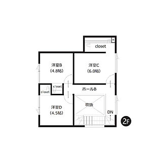 2階は振分タイプの洋室3部屋。ご家族間でのプライベート空間も確保しています。 