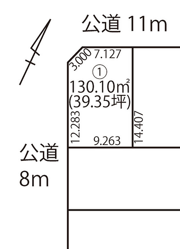 1号地は角地に位置し通風良好、開放感がございます。